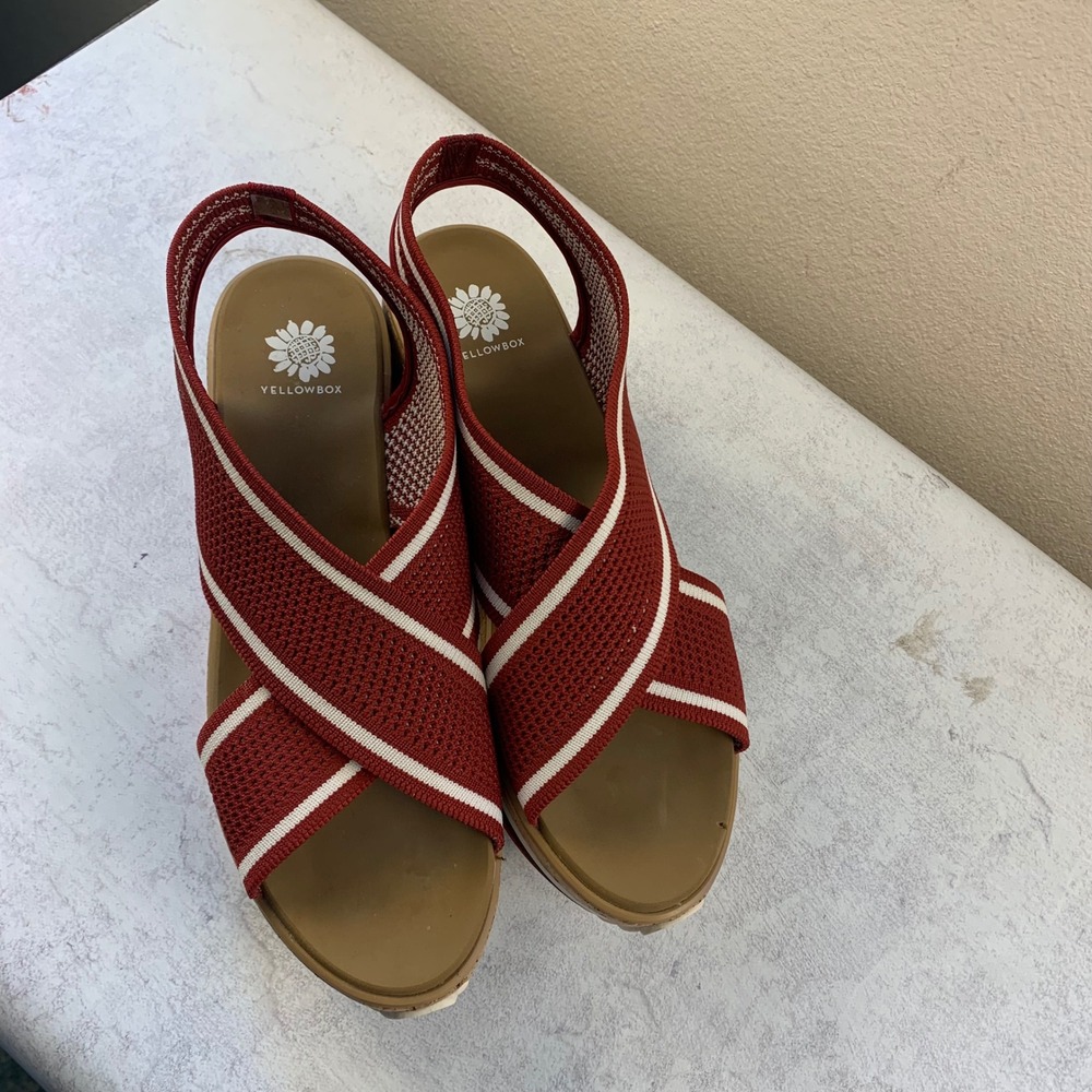 Yellow Box 9 Platform Sandals Red Knit Striped Wedge Slingback - Picture 5 of 11